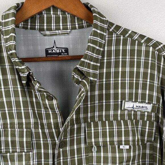 Habit Fisherman Shirt Ivy Green Plaid Long Sleeve Outdoor Vented XL- UPF40 - Picture 3 of 9